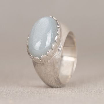 Ring Rustikal Silber + Grauer Mondstein