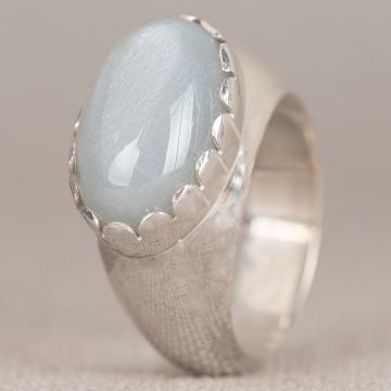 Ring Rustikal Silber + Grauer Mondstein