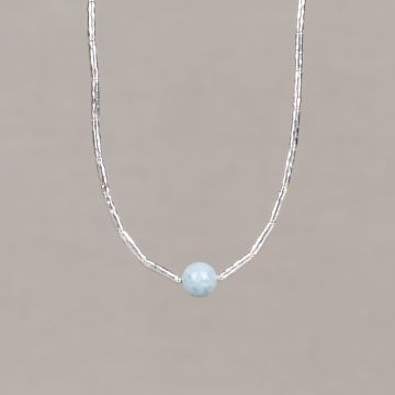 Collier Tubes Silver + Aquamarine