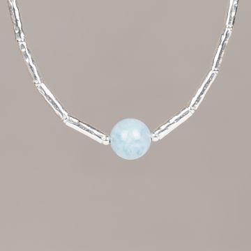 Collier Tubes Silver + Aquamarine