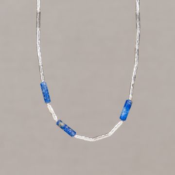 Collier Tubes Silver + Lapis Lazuli