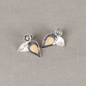 Ohrstecker Trio Silber + Labradorit Duo Blatt