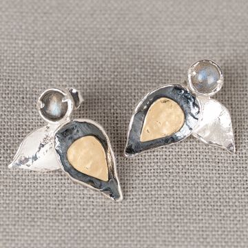 Ohrstecker Trio Silber + Labradorit Duo Blatt