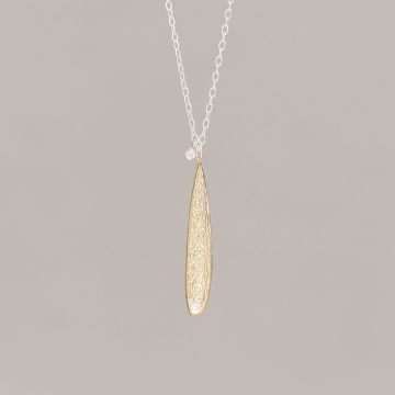 Collier Duo Silver GP Leaf Large + Lab Diamond 0.01 ct