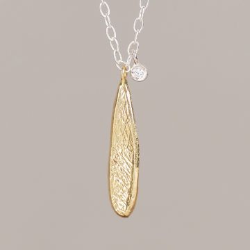 Collier Duo Silver GP Leaf Medium + Lab Diamond 0.01 ct