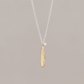 Collier Duo Silver GP Leaf Medium + Lab Diamond 0.01 ct
