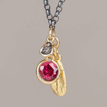 Collier Leaf Trio Silver + Rhodolite