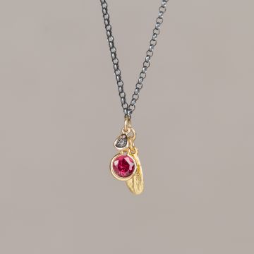 Collier Leaf Trio Silver + Rhodolite